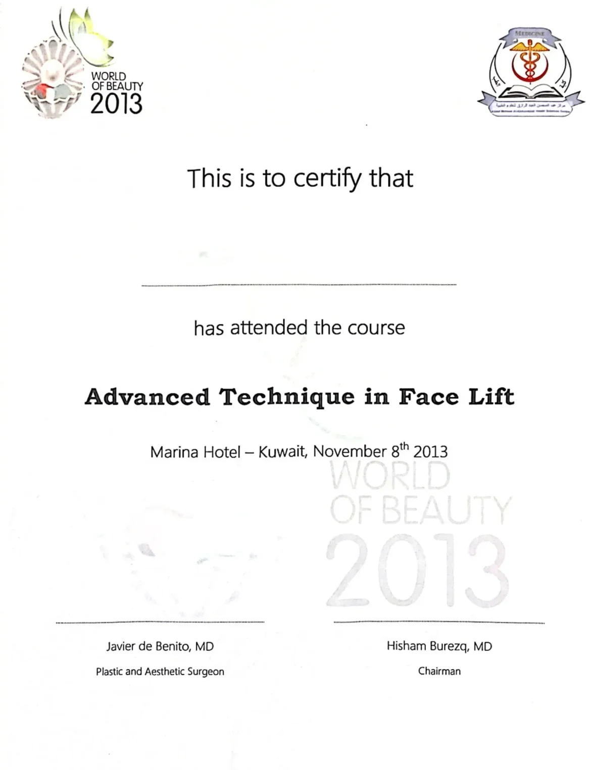 Diploma World of Beauty para Instituto de Benito