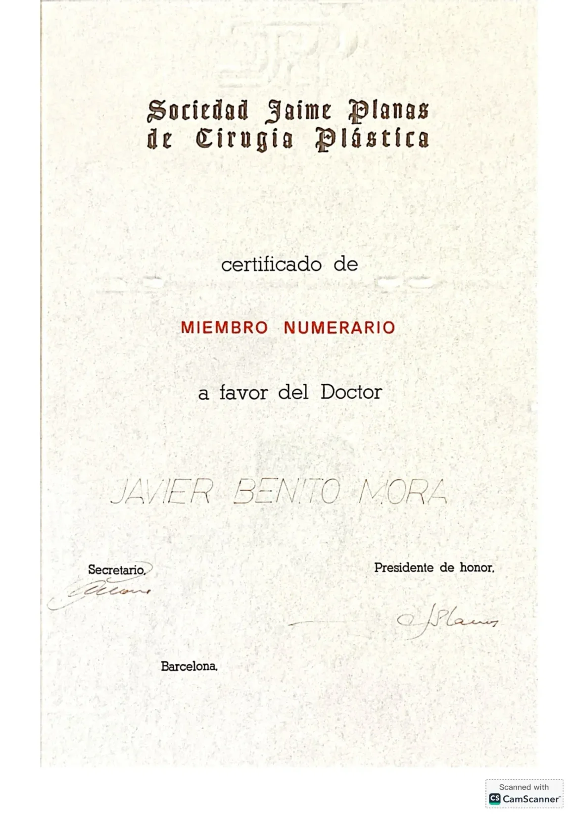 Diploma sociedad jaime planas